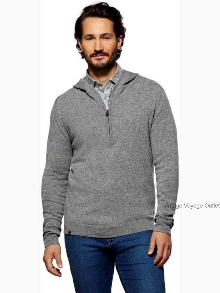 Men's Wool Cashmere Blend 1/4 Zip Hoodie - Lightweight Knit Sweater